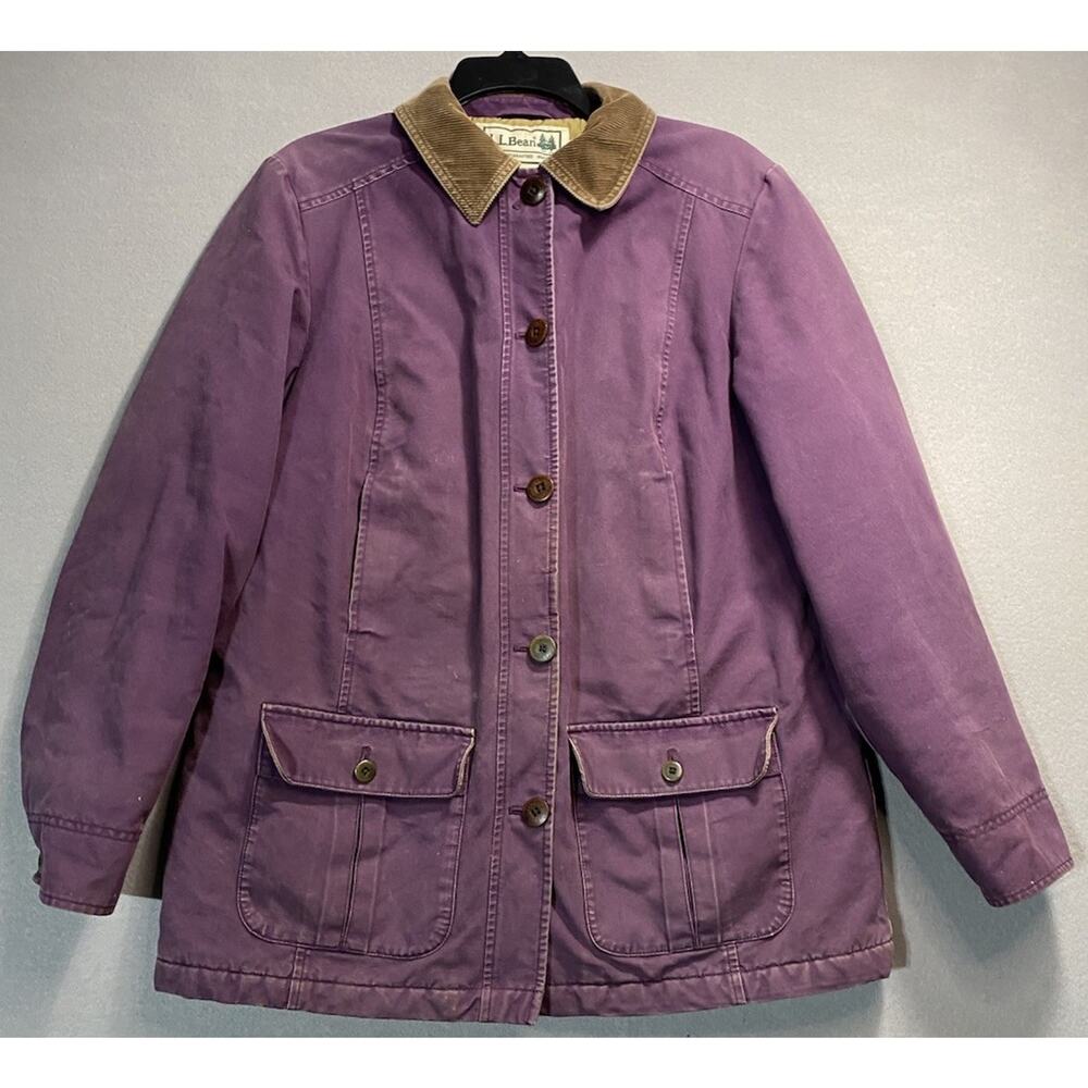 LL Bean Chore Coat Purple Canvas Women Farm Ranch Barn Small Lined Collared